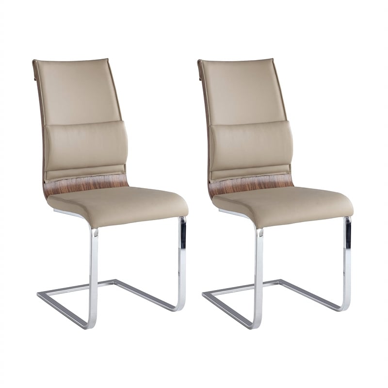 Milan Bernice Cantilever Side Chair in Walnut Wood and Beige (Set of 2)