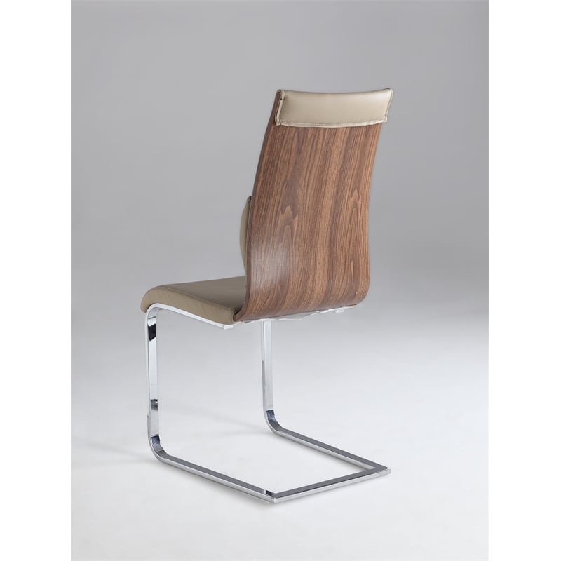 Milan Bernice Cantilever Side Chair in Walnut Wood and Beige (Set of 2)