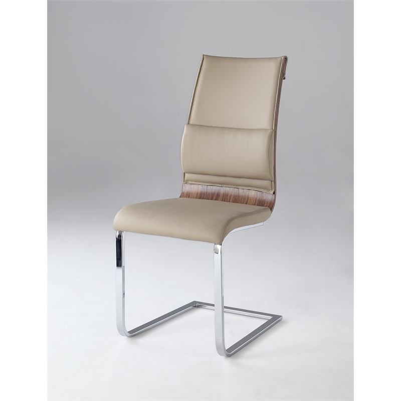 Milan Bernice Cantilever Side Chair in Walnut Wood and Beige (Set of 2)