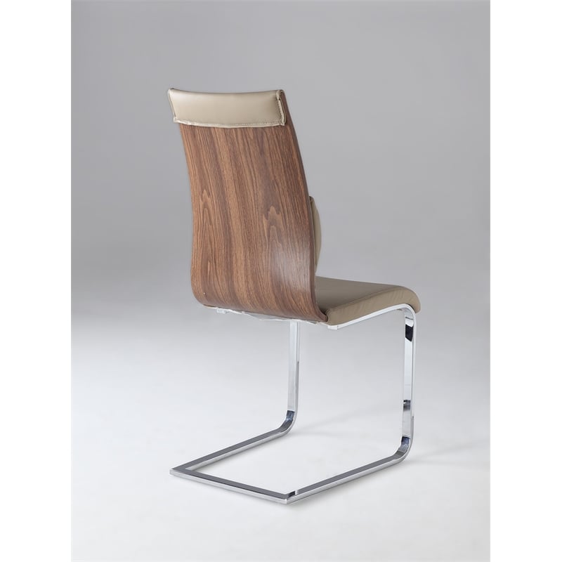 Milan Bernice Cantilever Side Chair in Walnut Wood and Beige (Set of 2)