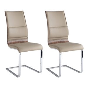 milan bernice cantilever side chair in walnut wood and beige (set of 2)