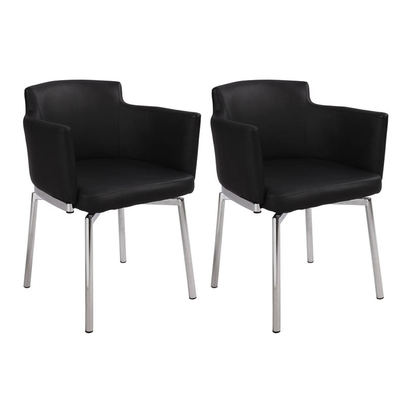 Milan Danah Club Arm Chairs with Memory Swivel in Black (Set of 2)