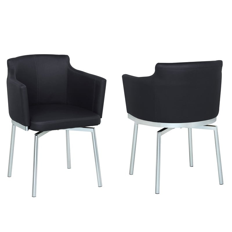 Milan Danah Club Arm Chairs with Memory Swivel in Black (Set of 2)