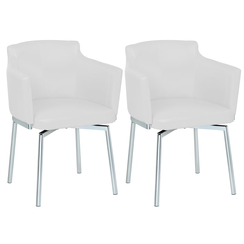 Milan Danah Club Arm Chairs with Memory Swivel in White (Set of 2)