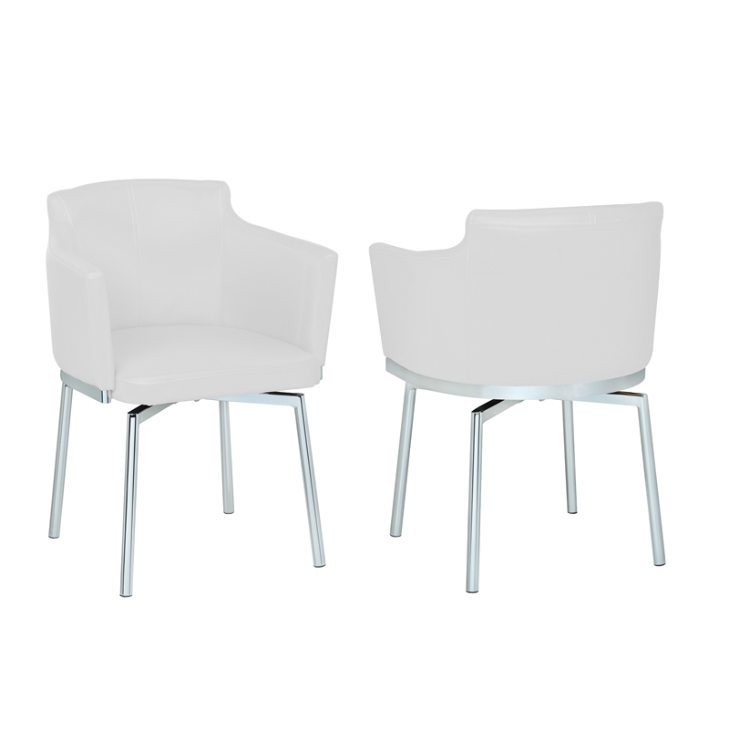 Milan Danah Club Arm Chairs with Memory Swivel in White (Set of 2)