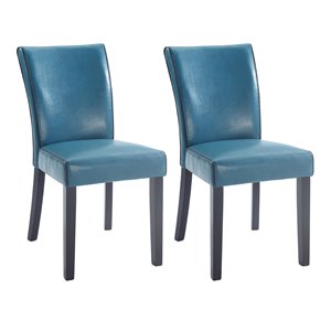 milan meadow bonded leather parson chair with carved back in blue (set of 2)