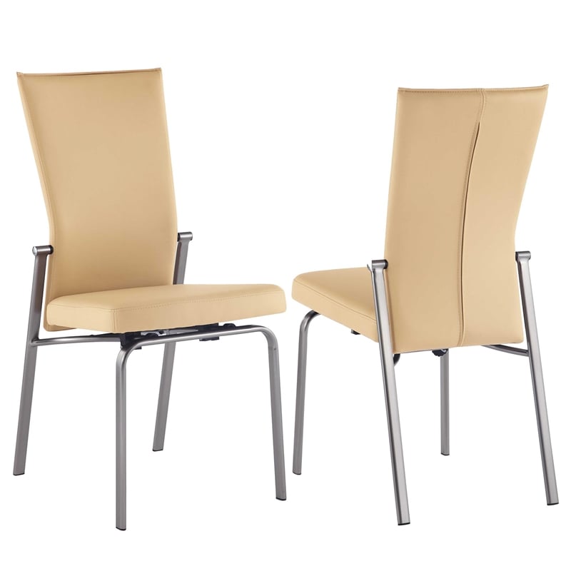 Milan Marjorie Motion-Back Faux Leather Side Chair in Beige (Set of 2)