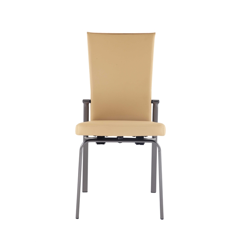 Milan Marjorie Motion-Back Faux Leather Side Chair in Beige (Set of 2)