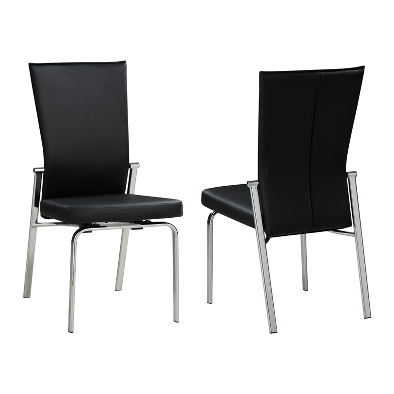 Milan Monique Motion-Back Faux Leather Side Chair in Black (Set of 2)