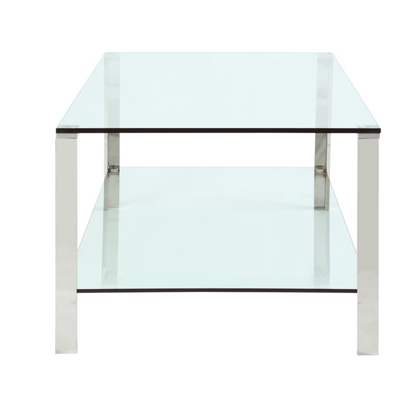 Milan Rectangular Glass/Stainless Steel Cocktail Table in Clear