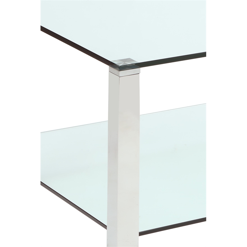 Milan Rectangular Glass/Stainless Steel Cocktail Table in Clear