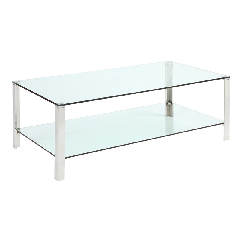 Milan Rectangular Glass/Stainless Steel Cocktail Table in Clear