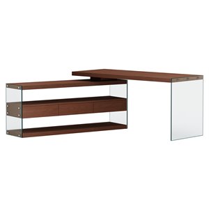 Milan 63&quot 3-drawer Wood and Glass Rotatable Desk in Clear/Walnut
