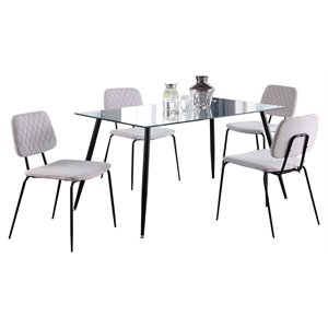 Milan Roberta 5-piece Steel Glass and Fabric Dining Set in Clear/Gray