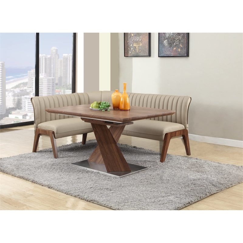 Milan Bernice 2-piece Contemporary Wood and PU Dining Set in Walnut/Taupe