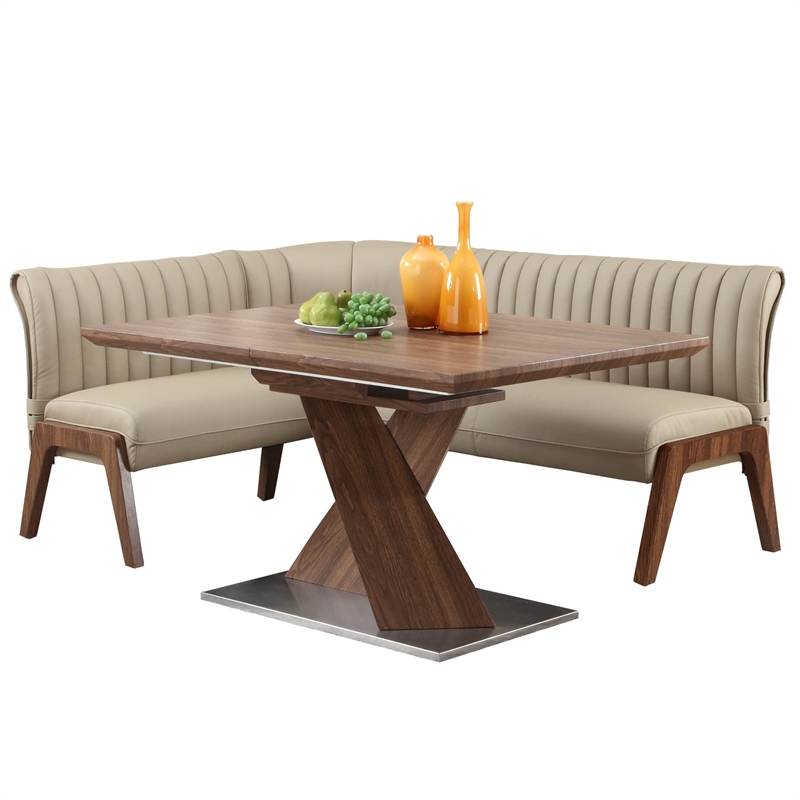 Milan Bernice 2-piece Contemporary Wood and PU Dining Set in Walnut/Taupe