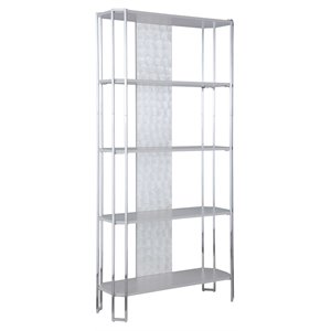 milan kenneth contemporary metal bookshelf with seashell accents in pearl gray