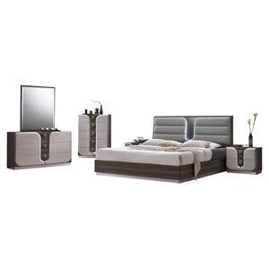 milan edinburgh 4-piece contemporary wood king bedroom set in silver