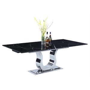 milan nikki contemporary steel and marquina marble dining table in black