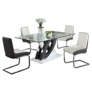 milan sophie 5-piece faux leather and wood dining set in clear/white