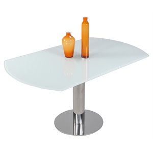 Milan Talia Steel and Starphire Glass Motion-Extendable Dining Table in White