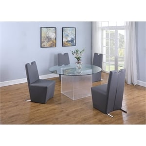 Milan Valor 5-piece Glass and Faux Leather Dining Set with Round Table in Gray