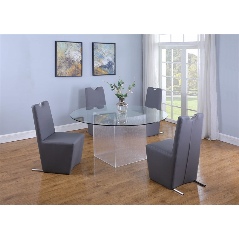 Milan Valor 5-piece Glass and Faux Leather Dining Set w/ Surfboard Table in Gray