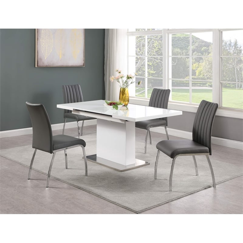 Milan Welma 5-piece Contemporary Steel and Wood Dining Set in White/Gray