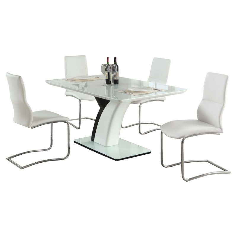 Milan Nara 5-piece Contemporary Steel and Wood Dining Set in White/Black