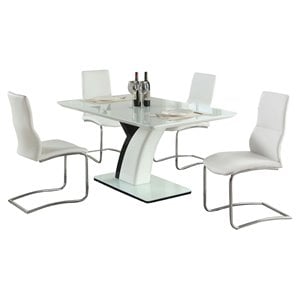 milan nara 5-piece contemporary steel and wood dining set in white/black