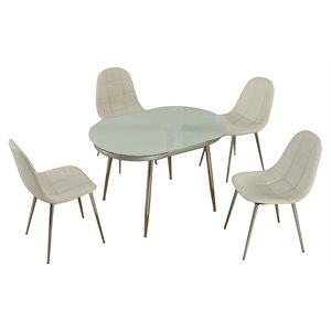 Milan Dominique 5-piece Faux Leather and Metal Dining Set in White/Chrome