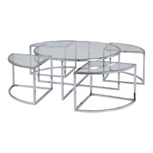 milan 5-piece contemporary glass nesting cocktail table set in clear/chrome