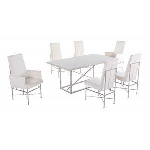 milan 7-piece steel and melamine dining set with butterfly extensions in gray