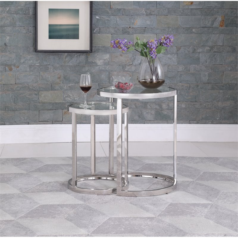 Milan Contemporary Steel and Glass 2-In-1 Nesting Lamp Table Set in Clear