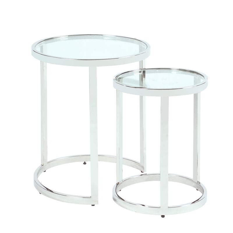 Milan Contemporary Steel and Glass 2-In-1 Nesting Lamp Table Set in Clear