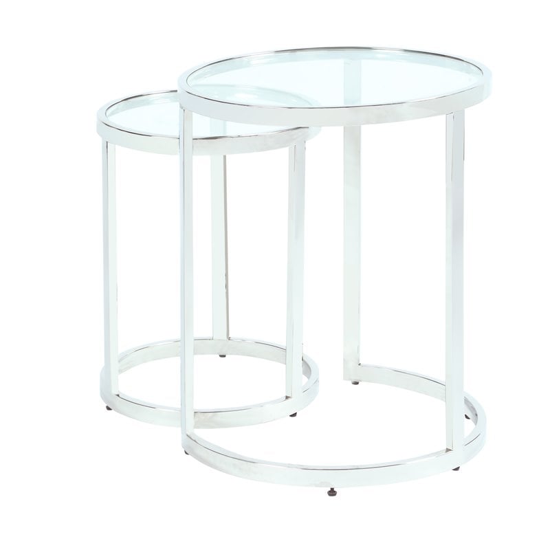 Milan Contemporary Steel and Glass 2-In-1 Nesting Lamp Table Set in Clear