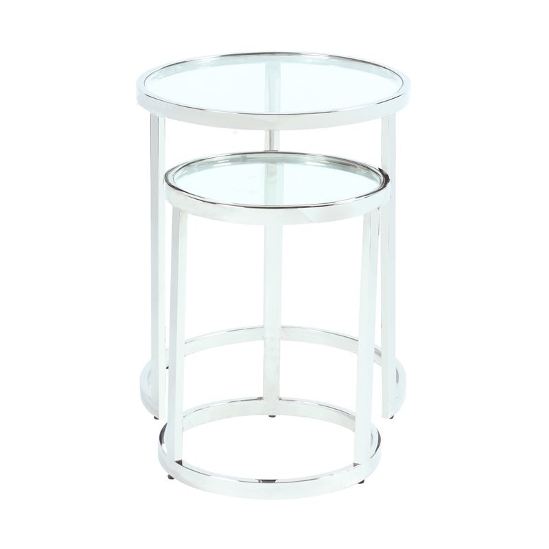 Milan Contemporary Steel and Glass 2-In-1 Nesting Lamp Table Set in Clear
