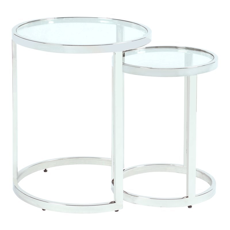 Milan Contemporary Steel and Glass 2-In-1 Nesting Lamp Table Set in Clear