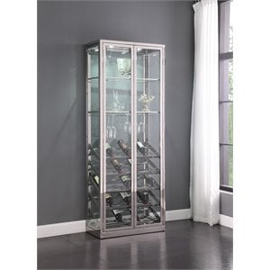 Milan 31.5&quot Steel and Glass Curio Cabinet with Wine and Stemware Rack in Clear