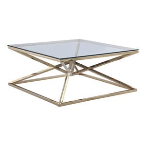 Milan 39.37&quot Contemporary Glass Cocktail Table in Clear/Gold