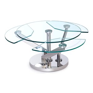 Milan 31.5&quot Contemporary Glass Motion Shelves Cocktail Table in Clear
