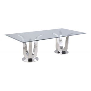 Milan Amelia Rectangular Contemporary Steel and Glass Dining Table in Clear