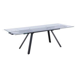 milan amanda contemporary steel and glass extendable dining table in clear/black