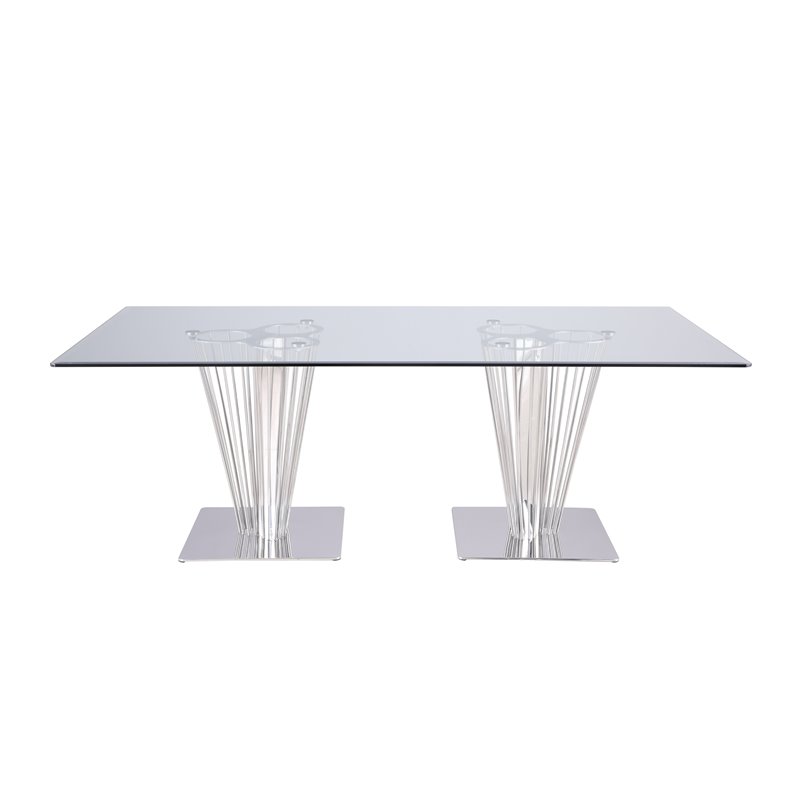 Milan Fiona Rectangular Contemporary Steel and Glass Dining Table in Clear