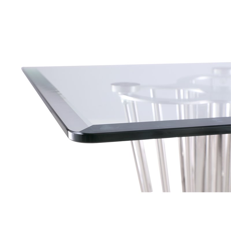 Milan Fiona Rectangular Contemporary Steel and Glass Dining Table in Clear