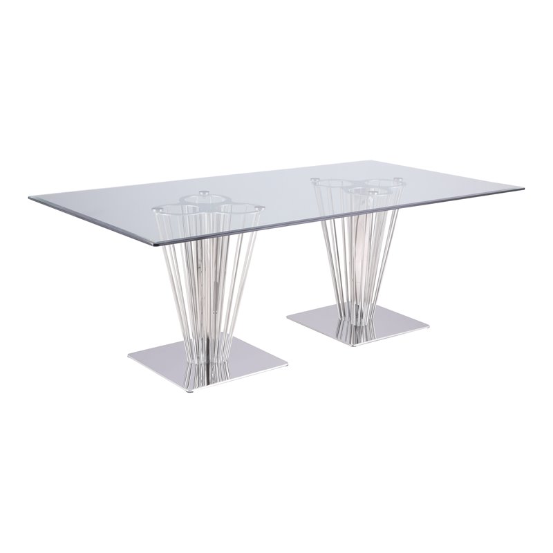 Milan Fiona Rectangular Contemporary Steel and Glass Dining Table in Clear