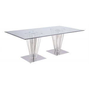 milan fiona rectangular contemporary steel and glass dining table in clear