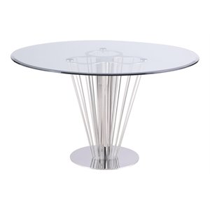 milan fiona round contemporary steel and glass dining table in clear