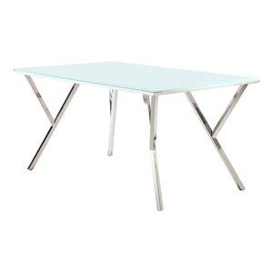 Milan Jaina 61&quot Contemporary Steel and Starphire Glass Dining Table in White