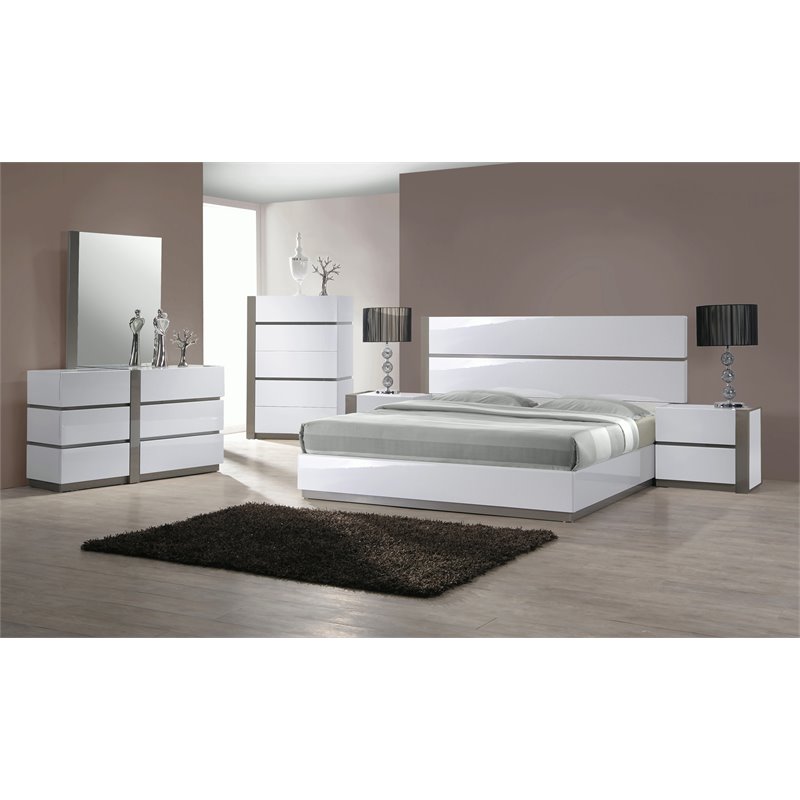 Milan Valencia Contemporary Wood Accent Bedroom Mirror in White/Gray